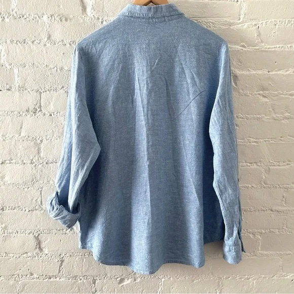 Orvis Womens Linen Blend Button Up Relaxed Fit Blue Tunic Top Coastal Preppy L - Picture 8 of 16